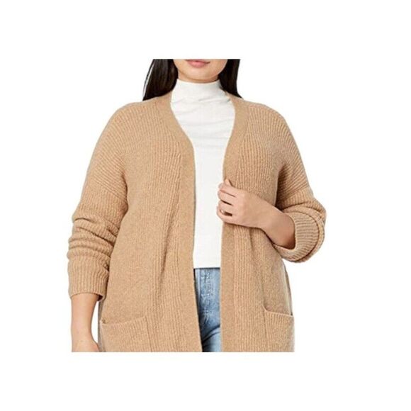 New Women Knit Cardigan Medium Camel Boucle Shaker Stitch Open Front Goodthreads - Picture 6 of 8